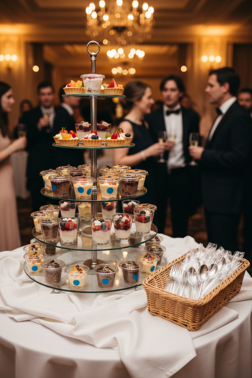 Tiered Snack Tower - One Blue Dot Row with Wrapped Cutlery Basket